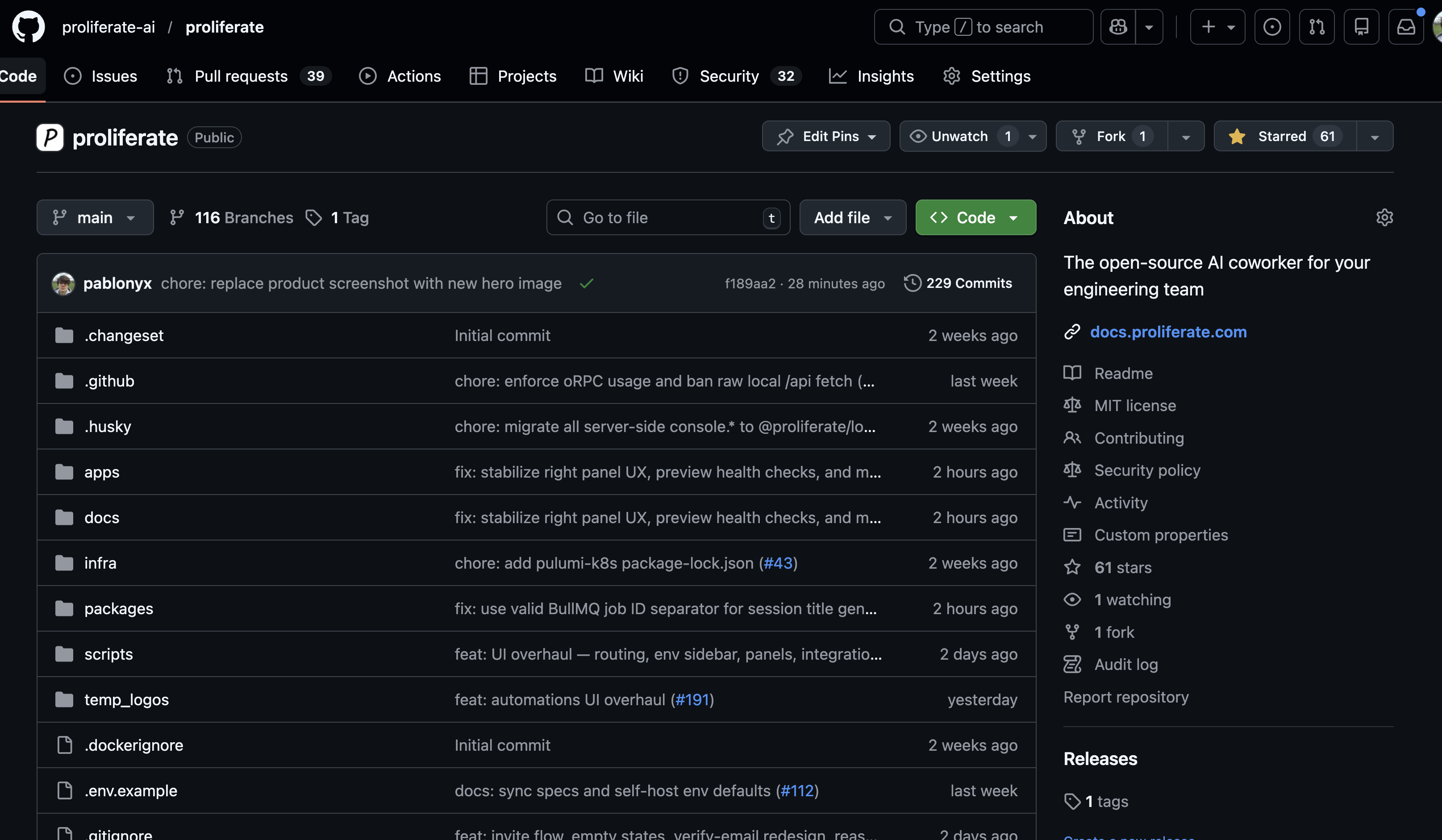 Proliferate GitHub repo