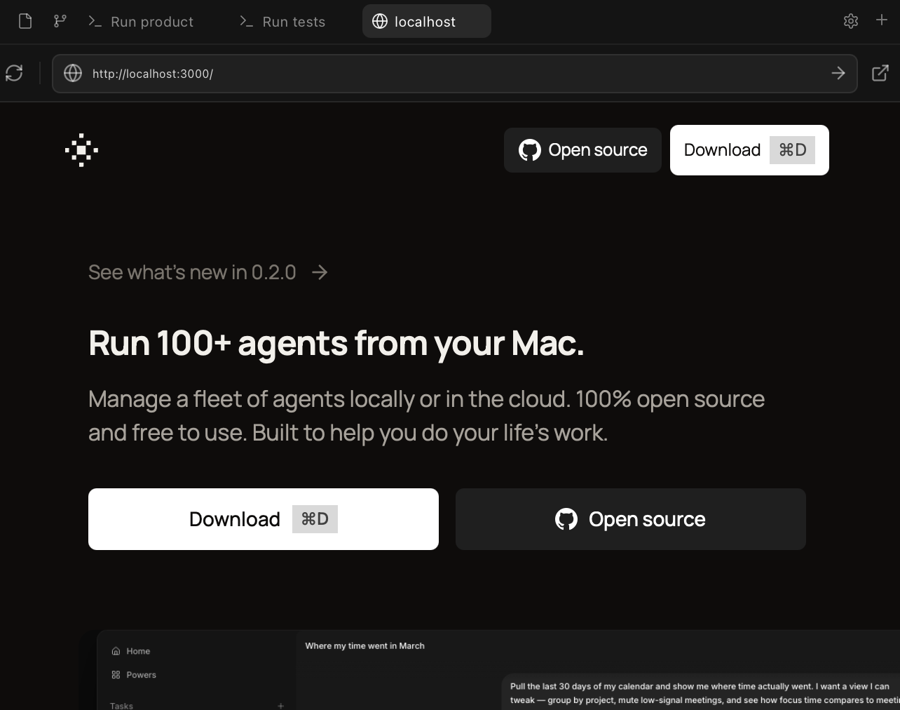 Workspace right sidebar showing terminal and browser surfaces.